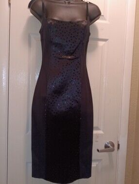 Maria Bianca Nero Black Sleeveless Sheath Dress w Sequin Detail Very Flattering